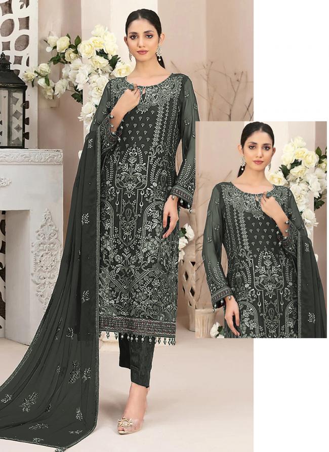 Georgette Grey Eid Wear Embroidery Work Pakistani Suit